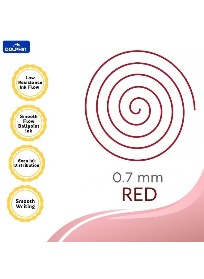 دولفين أقلام حبر جاف دولفين GP780 مقاس 0.7 مم – كتابة ناعمة بحبر أحمر، أقلام مريحة للمكتب والمدرسة، عبوة 36 قلم - Image 3